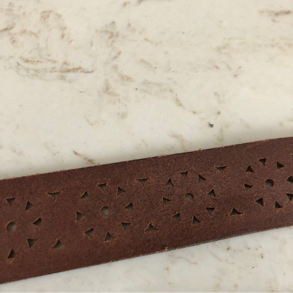 New Italian Leather Belt Brown/Turquoise Buckle Made in Canada Size L - Picture 7 of 10